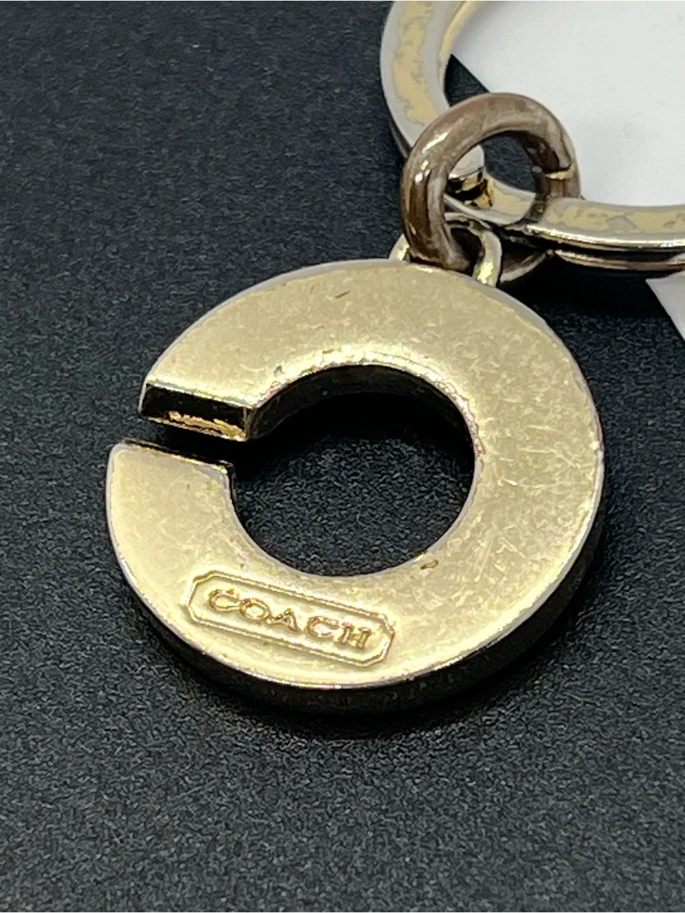 Vintage Coach Gold Tone Enamel Signature C Keychain Bag Charm Est. 1941
